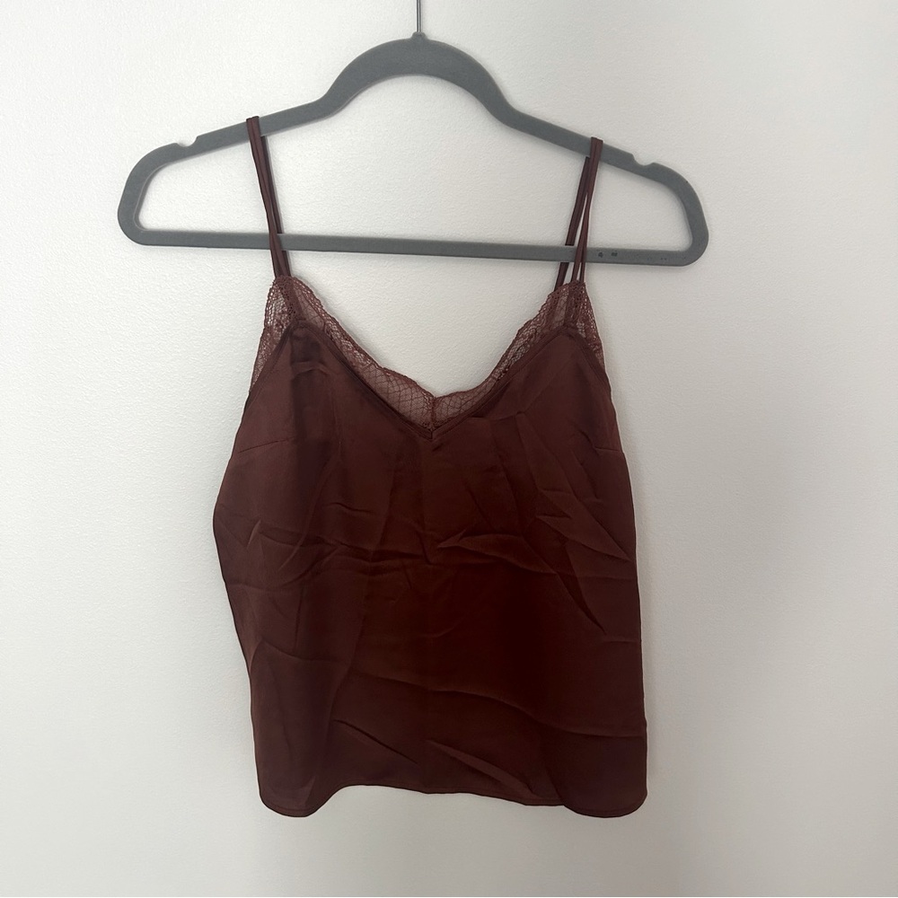 Abercrombie & Fitch Satin Burnt Orange Lace Trim Cami Size Small